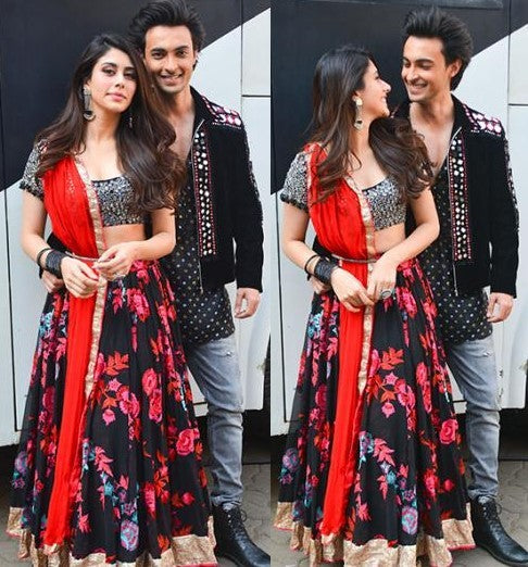 black multicolor printed crep loveyatri festival wear lehenga choli