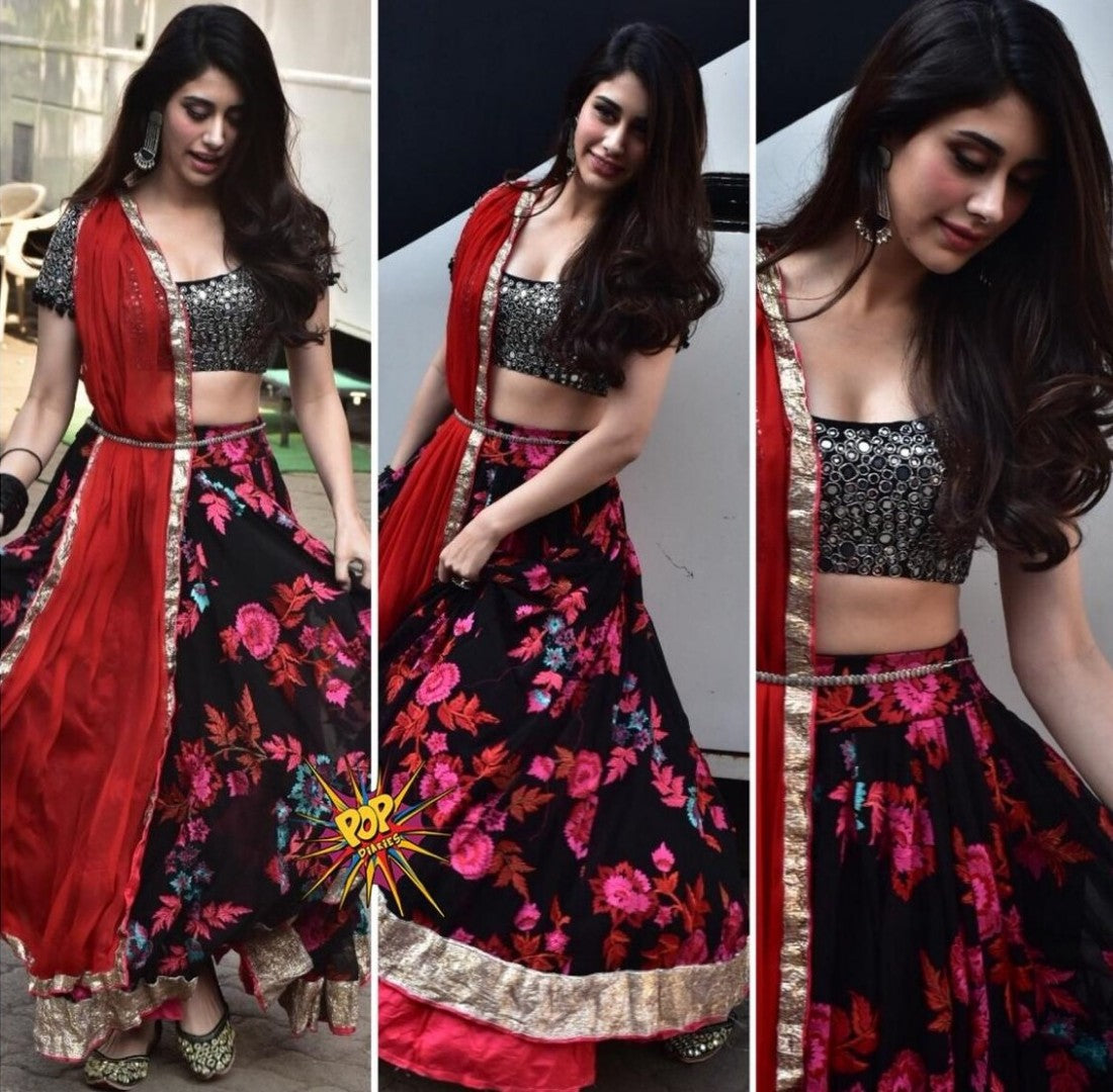 black multicolor printed crep loveyatri festival wear lehenga choli