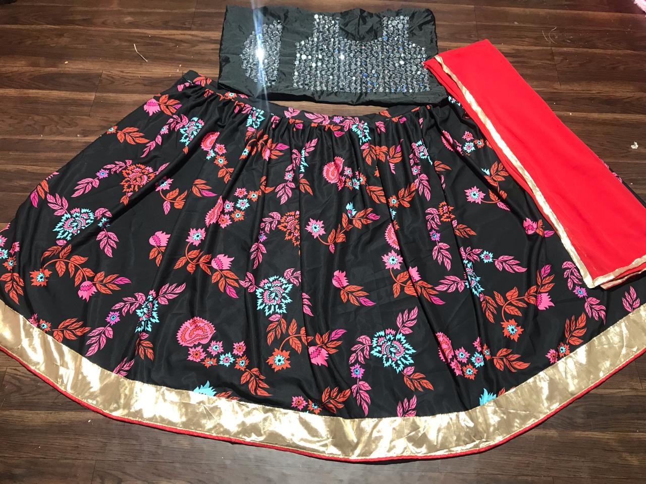 black multicolor printed crep loveyatri festival wear lehenga choli