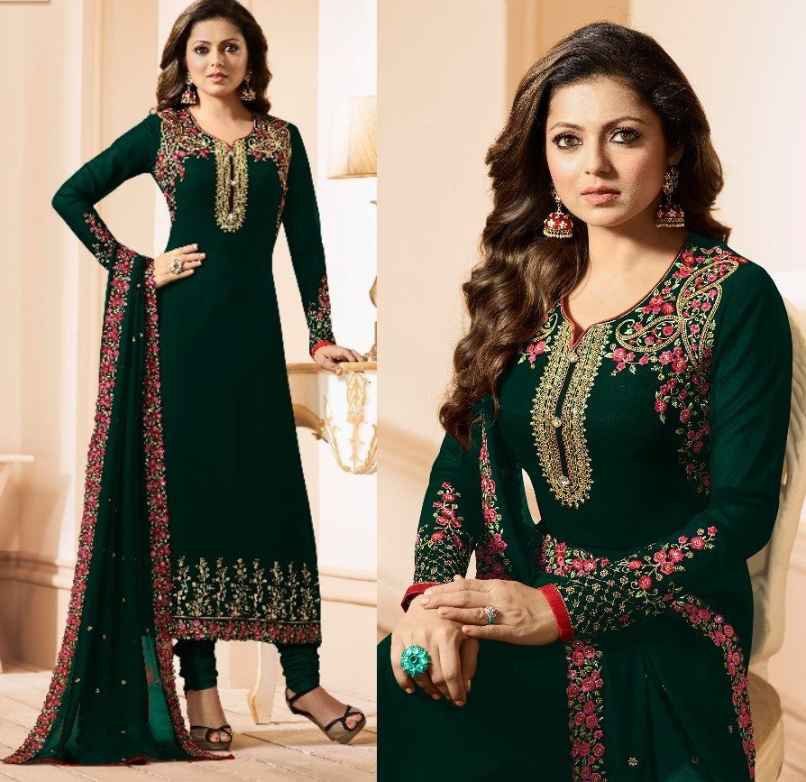 Black multicolor threadwork designer churidar salwar suit