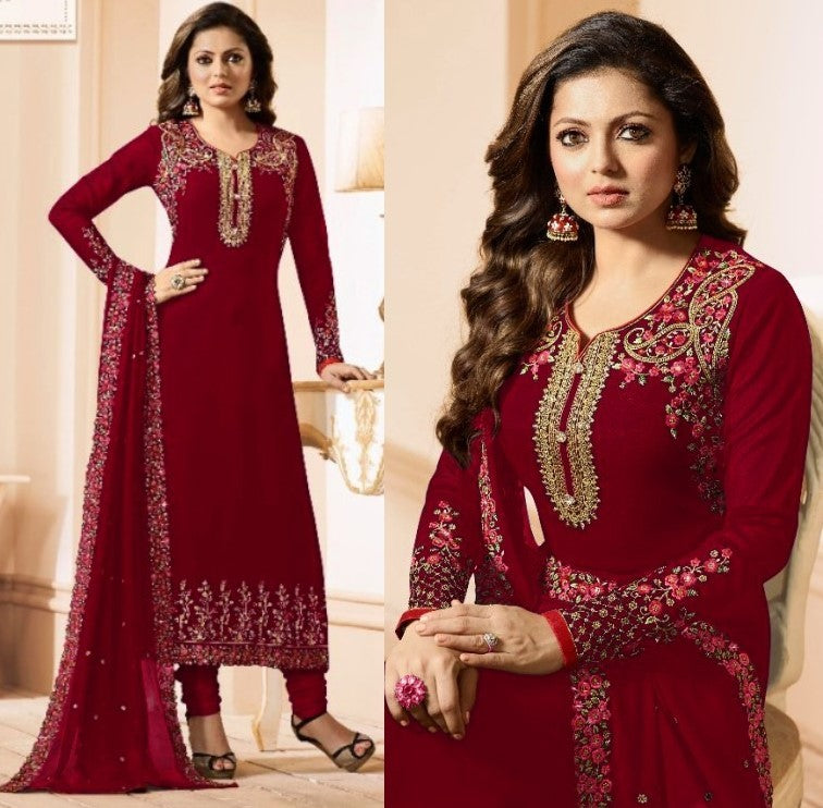 Black multicolor threadwork designer churidar salwar suit