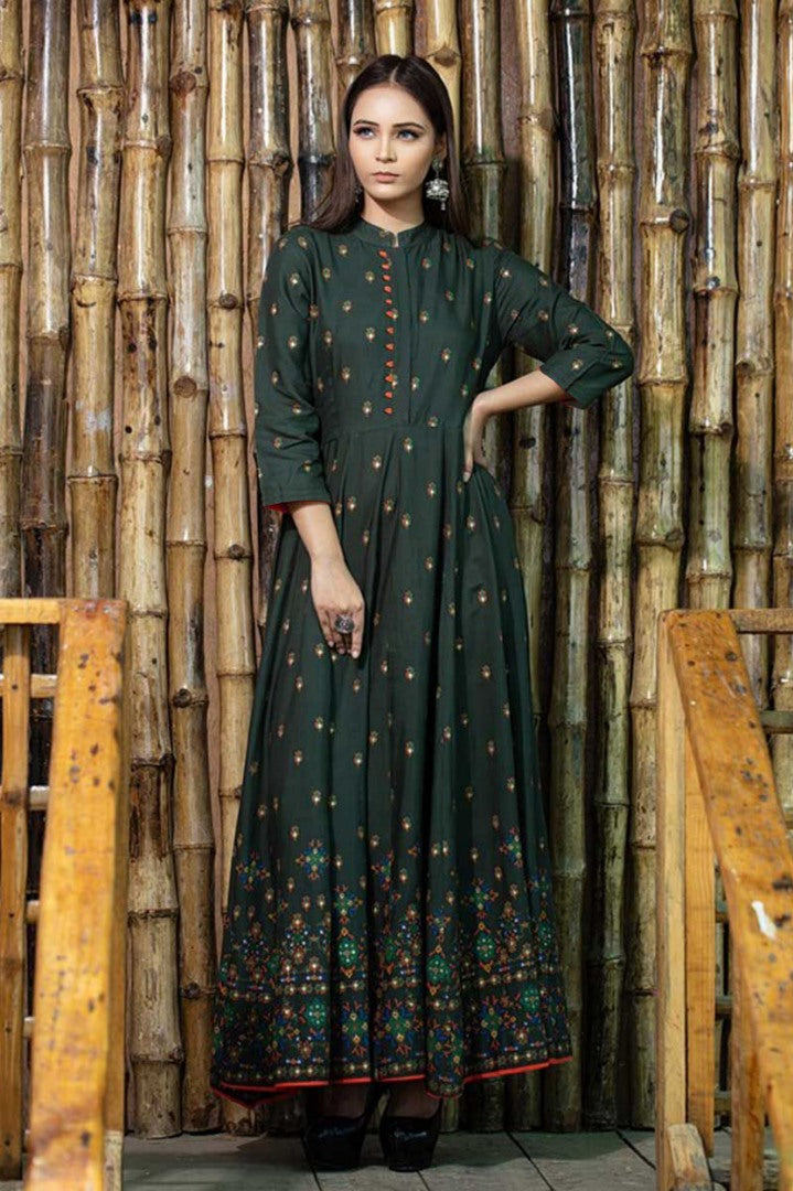 Black muslin cotton digital printed casual wear gown