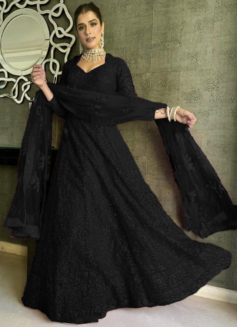 Black net coding heavy dori work wedding lehenga choli