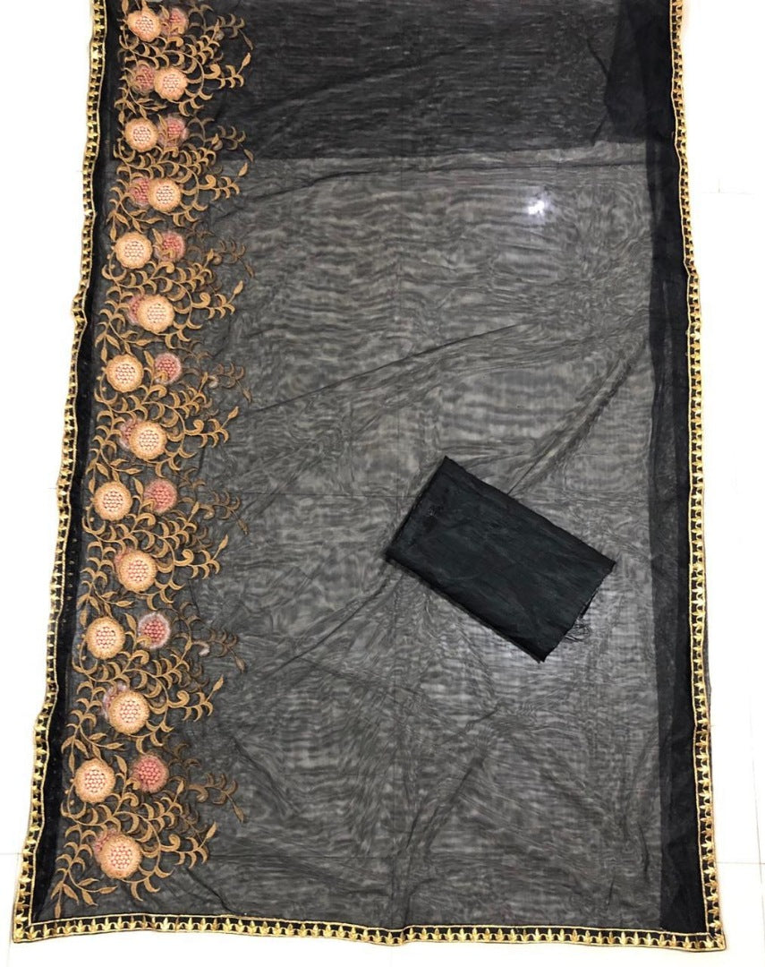 Black net designer embroidered partywear saree