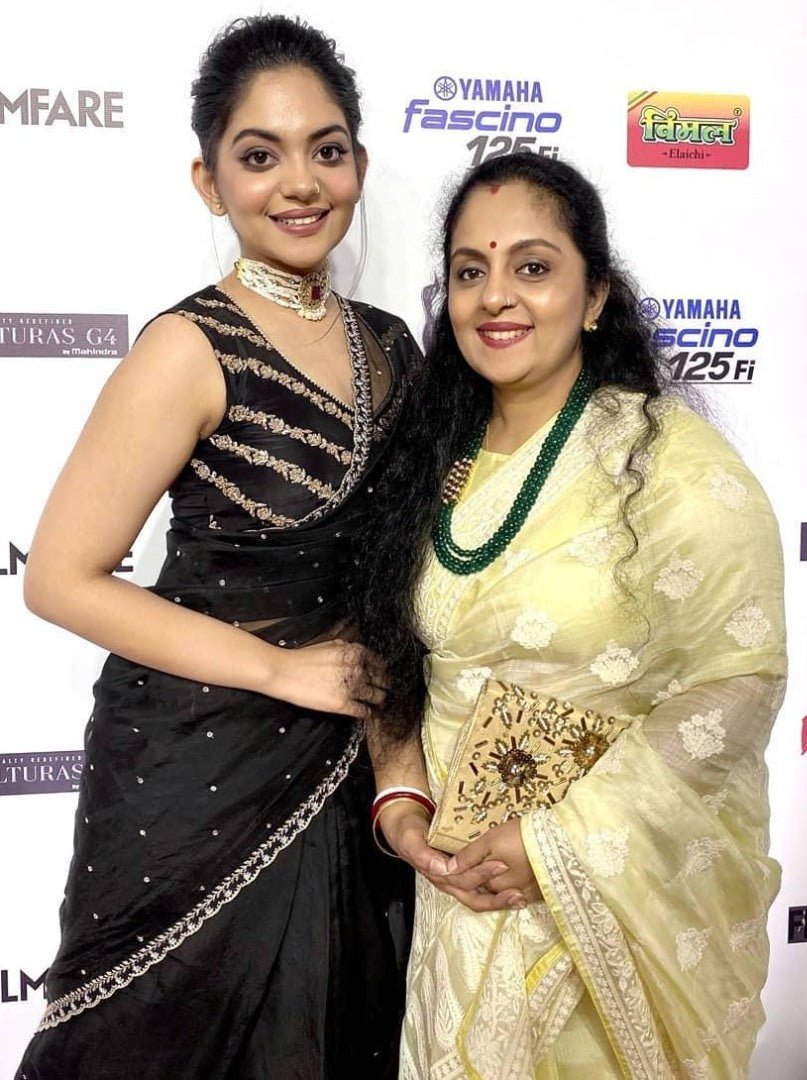 Black net fancy thread work partywear saree