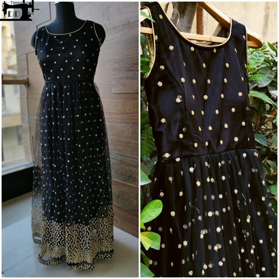 Black net sequence work gown