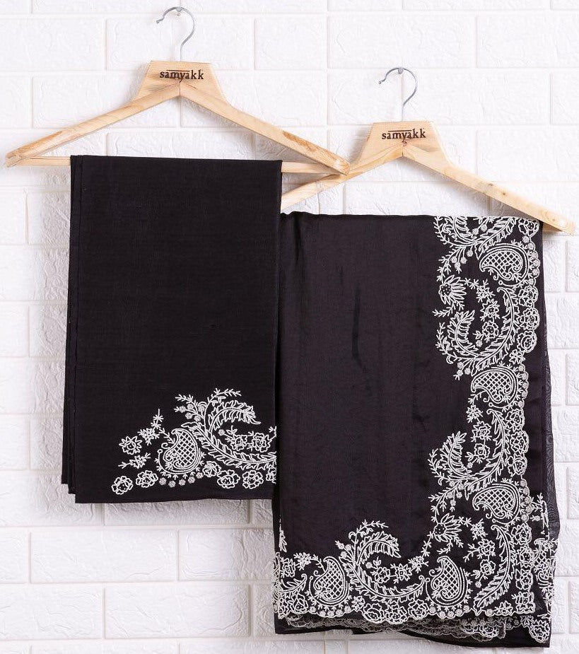 Black organza chainstitch work saree