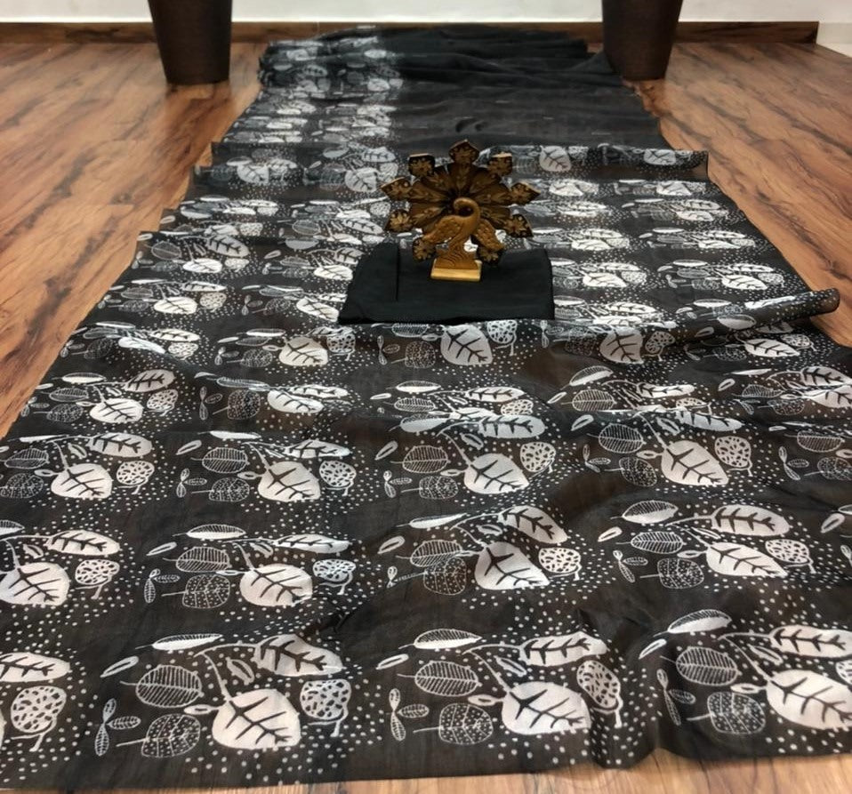 Black organza digital printed saree