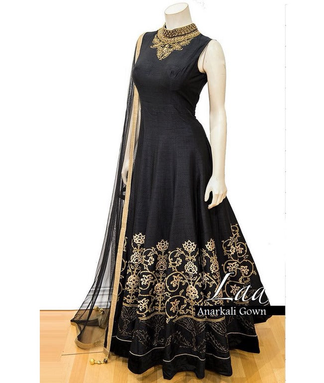 Black phantom silk handworked partywear gown