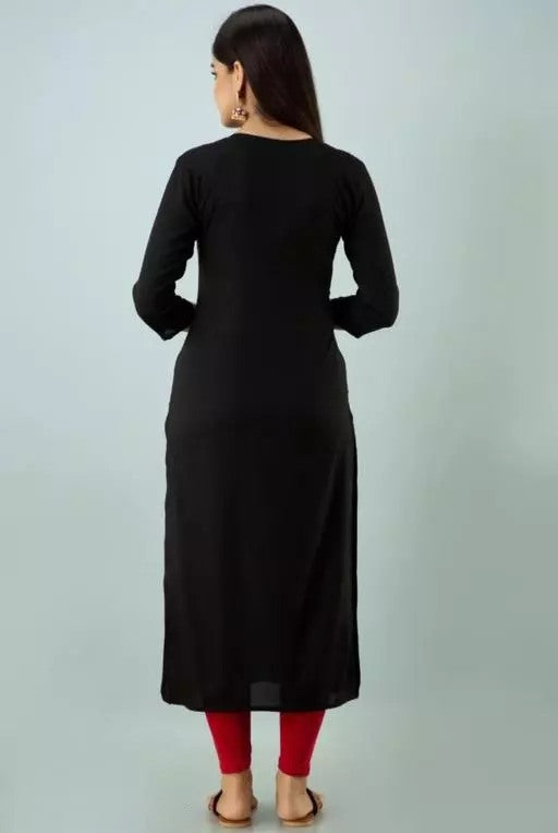 Black rayon embroidered straight kurti