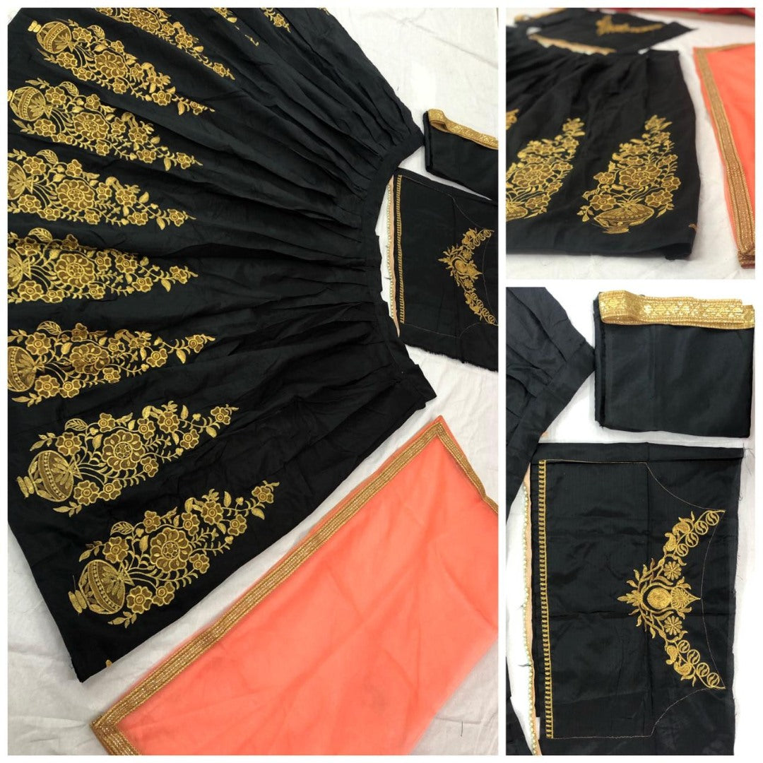 Black tafeta silk beautiful embroidered wedding lehenga choli