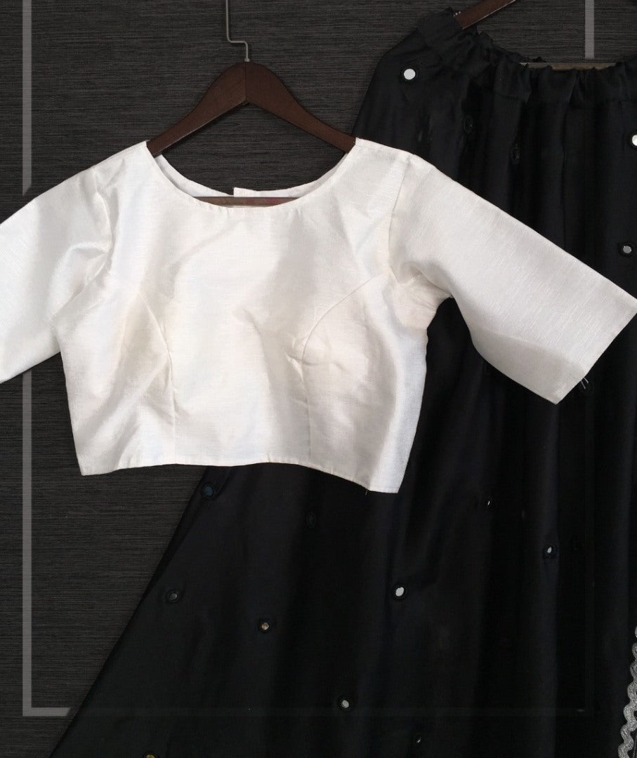 Black taffeta real mirror work party wear lehenga choli