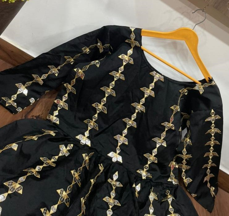 Black tapeta embroidered paper mirror work gown