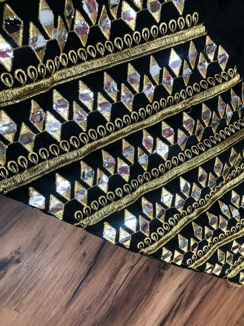 Black tapeta silk designer embroidered anarkali gown