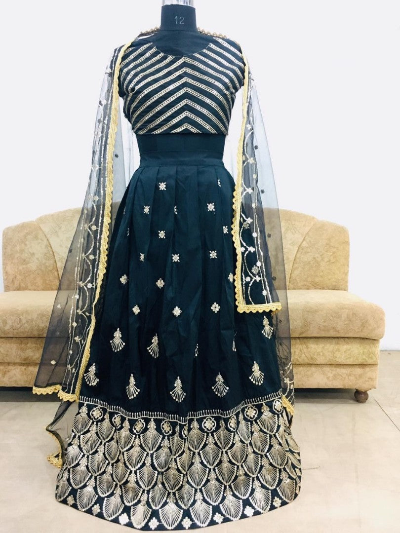 Black tapeta silk designer embroidered ceremonial lehenga choli