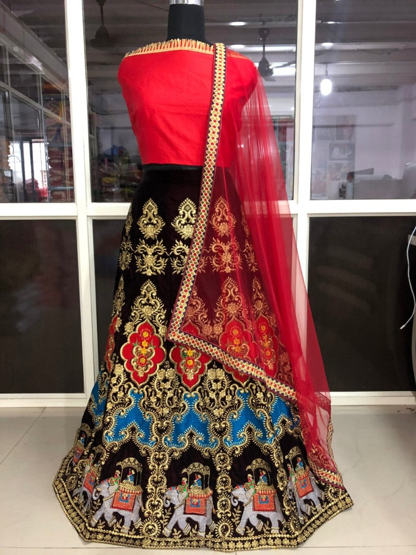 Black two tone velvet heavy designer embroidered ceremonial lehenga choli