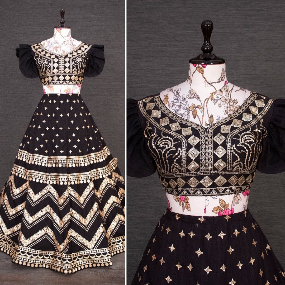 Black velvet banglory heavy embroidered lehenga choli