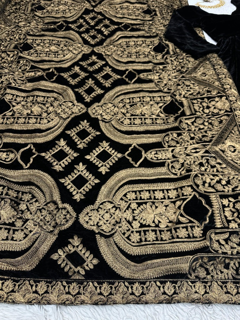 Black velvet long party wear gown with heavy dupatta
