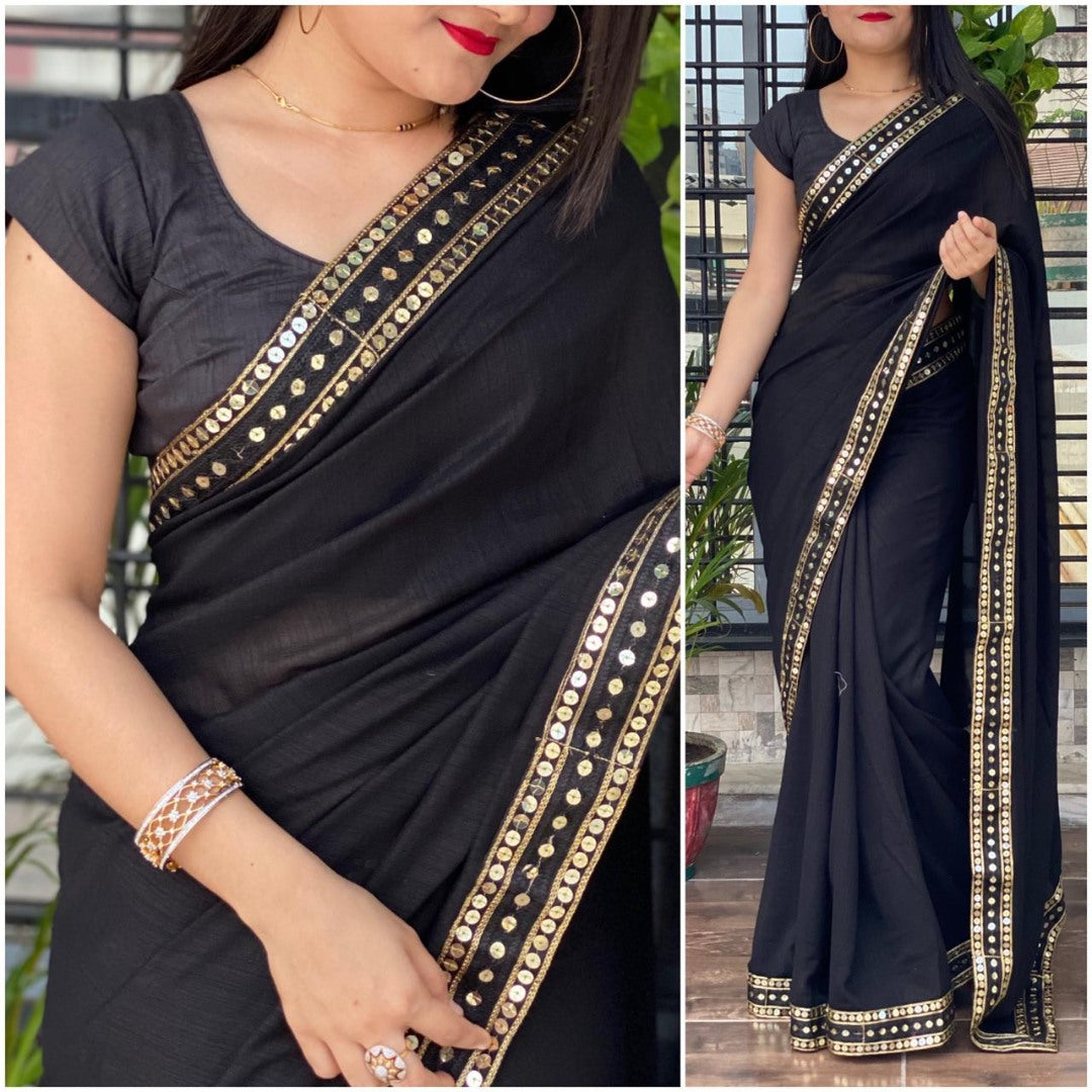 Black vichitra silk sequence work partywear saree