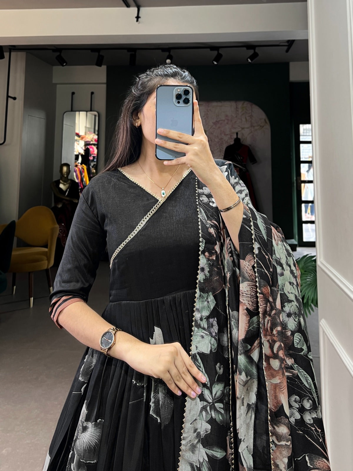 Tussar silk floral printed long stylish gown