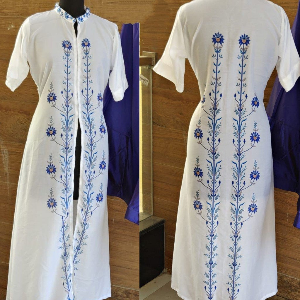 Blue and white partywear indowestern lehenga