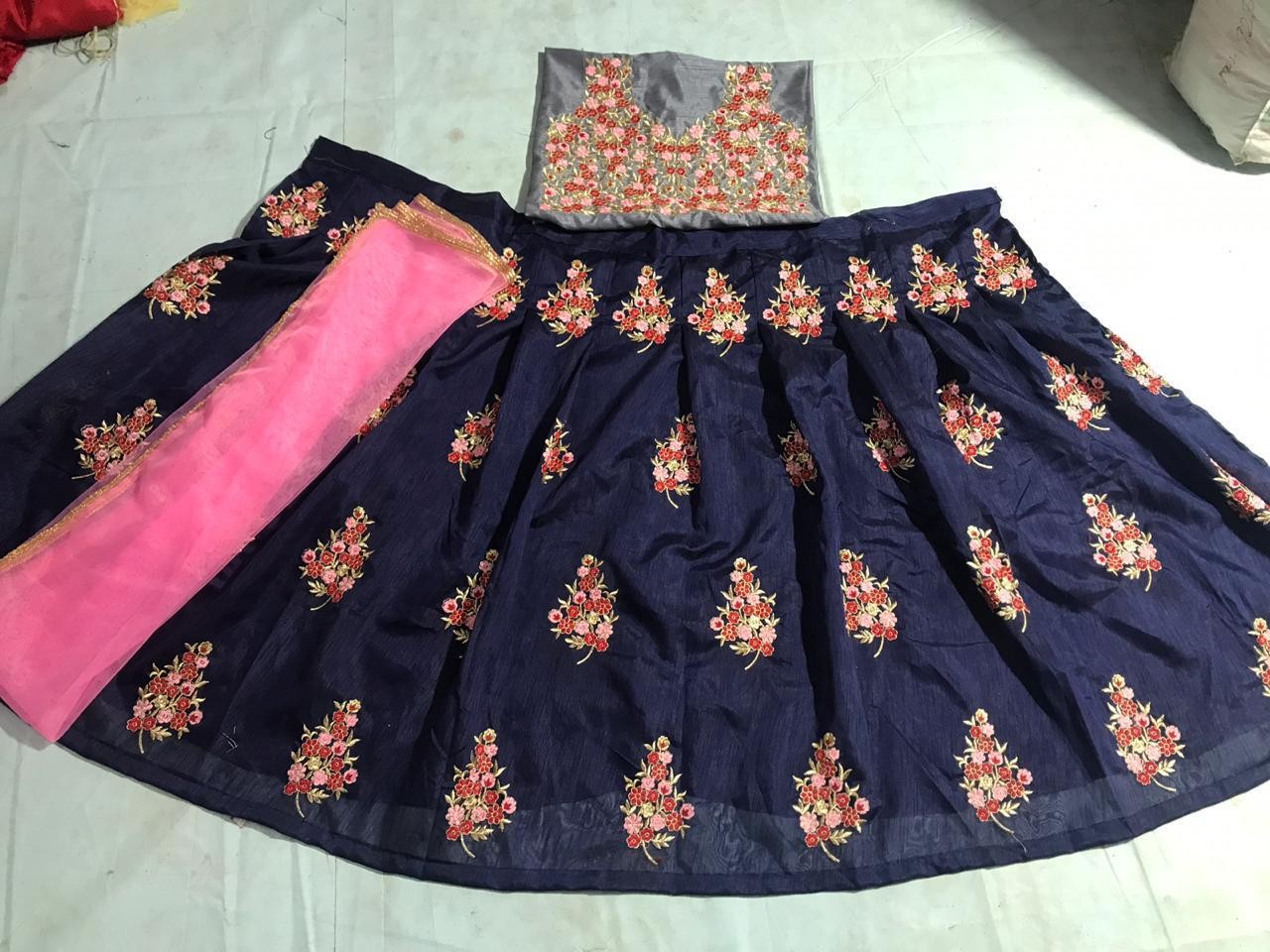 Blue banglori silk multicolor threadwork wedding lehenga