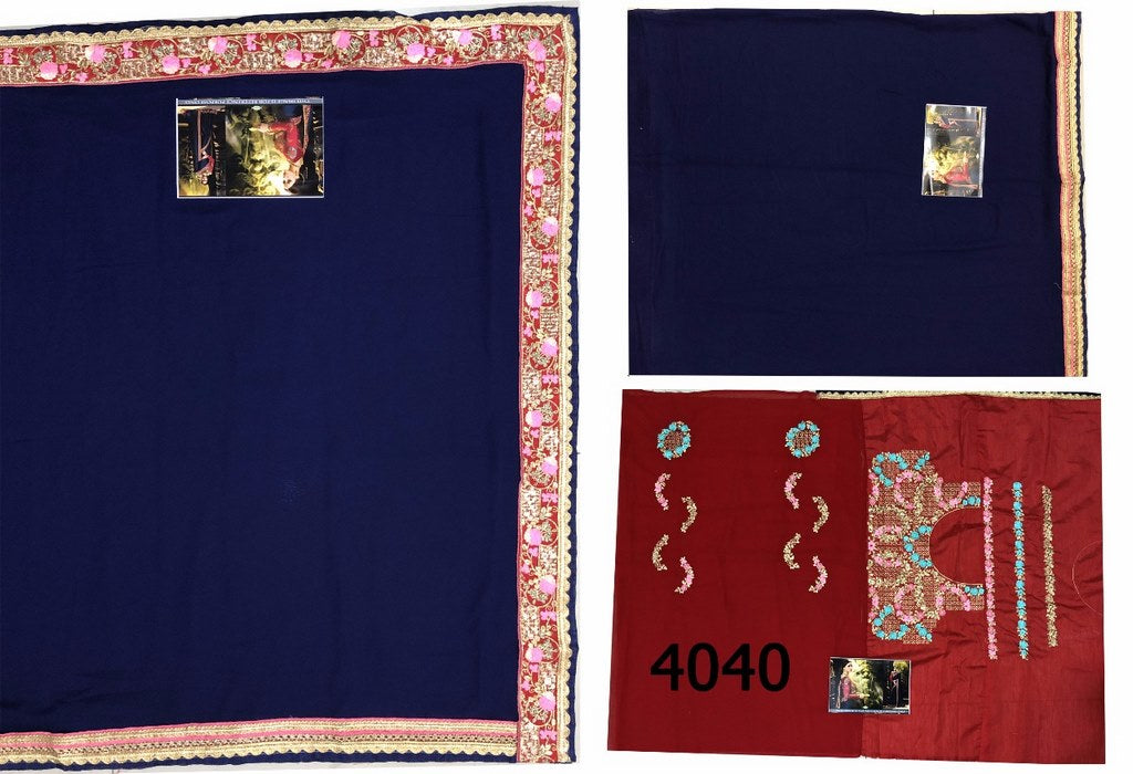 Blue blooming georgette embroidered partywear saree