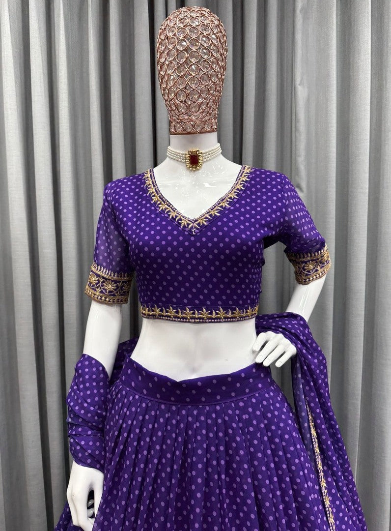 Blue georgette dot printed lehenga choli