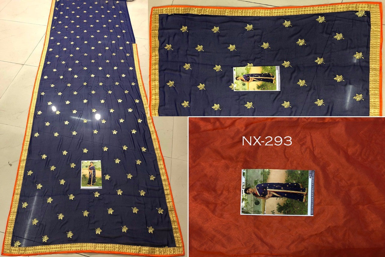 Blue Georgette embroidered partywear saree