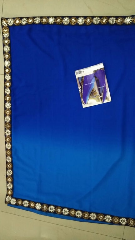 Blue georgette embroidered partywear saree