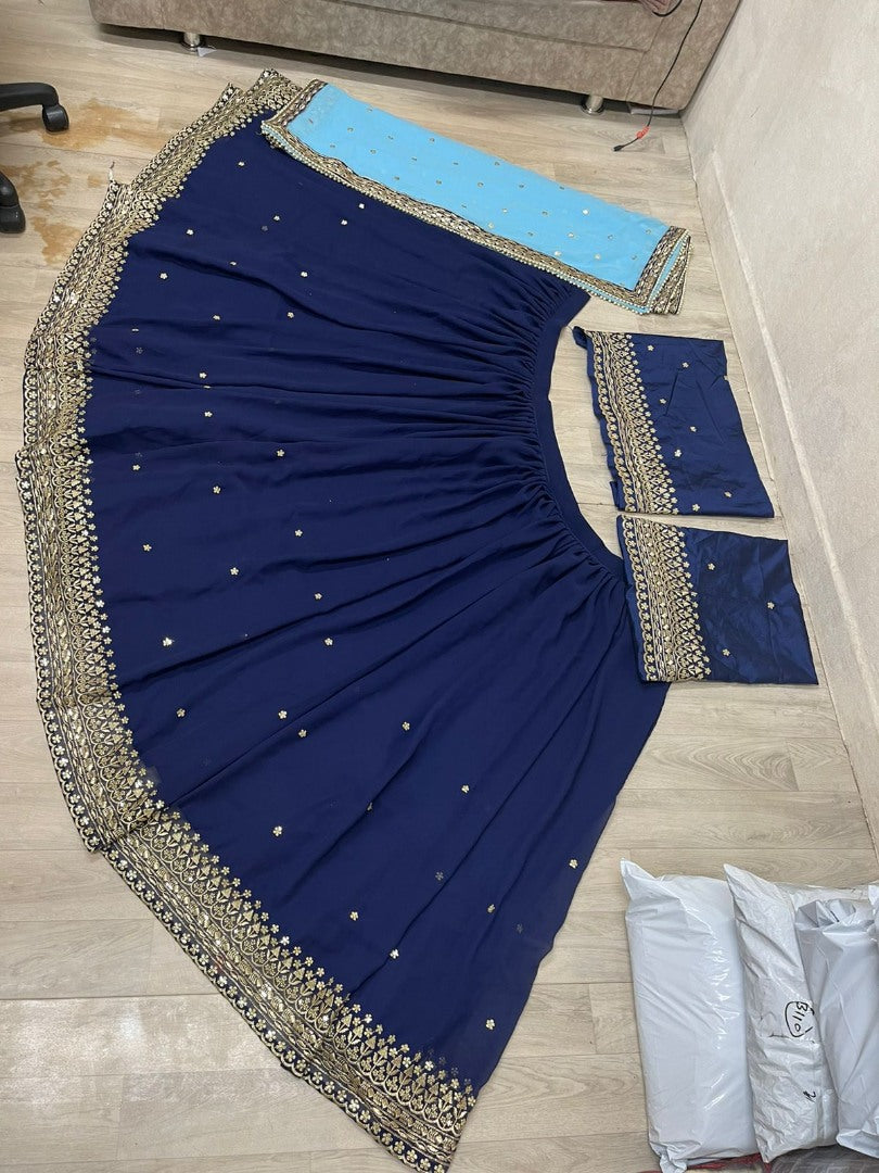 Blue georgette embroidered wedding lehenga choli