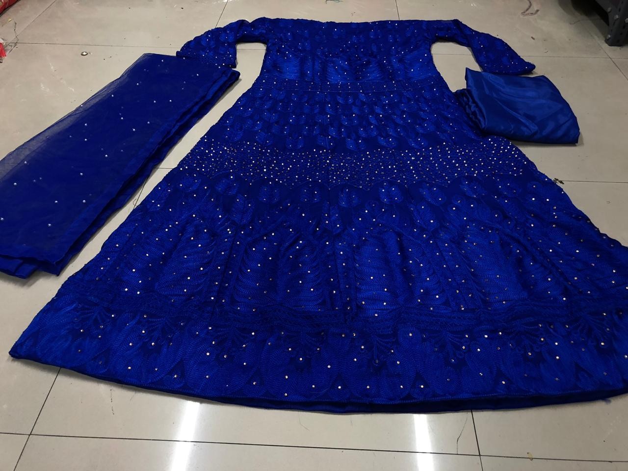 Blue georgette heavy embroidered wedding anarkali suit