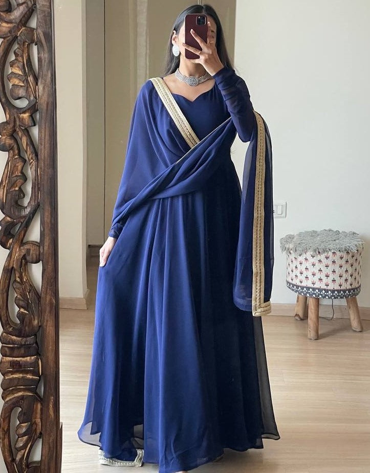 Blue georgette long party wear anarkali ethnic gown