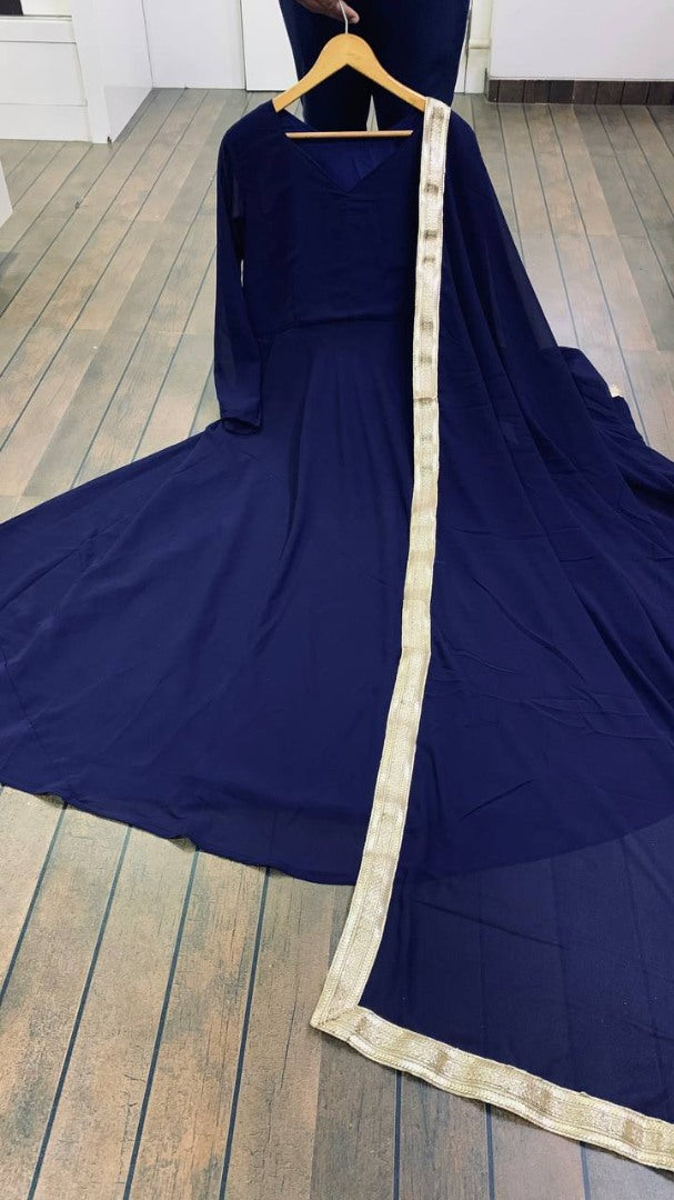 Blue georgette long party wear anarkali ethnic gown
