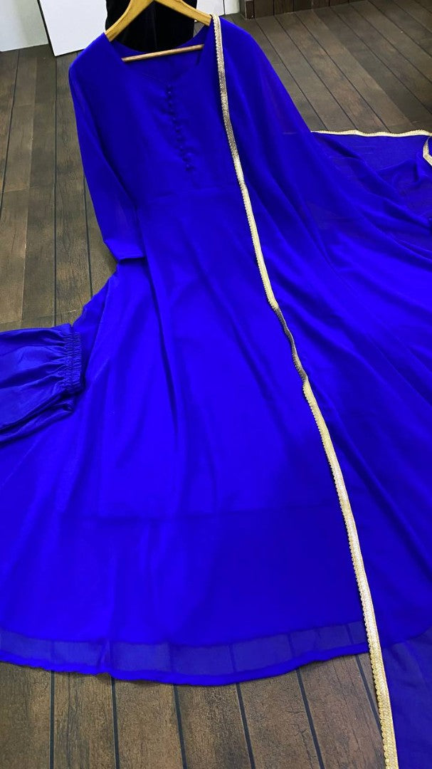 Blue georgette plain long party wear ethnic gown