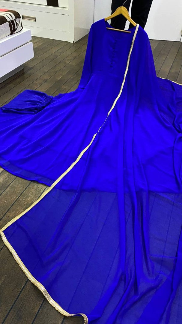 Blue georgette plain long party wear ethnic gown