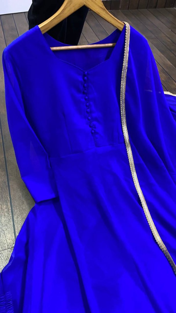 Blue georgette plain long party wear ethnic gown