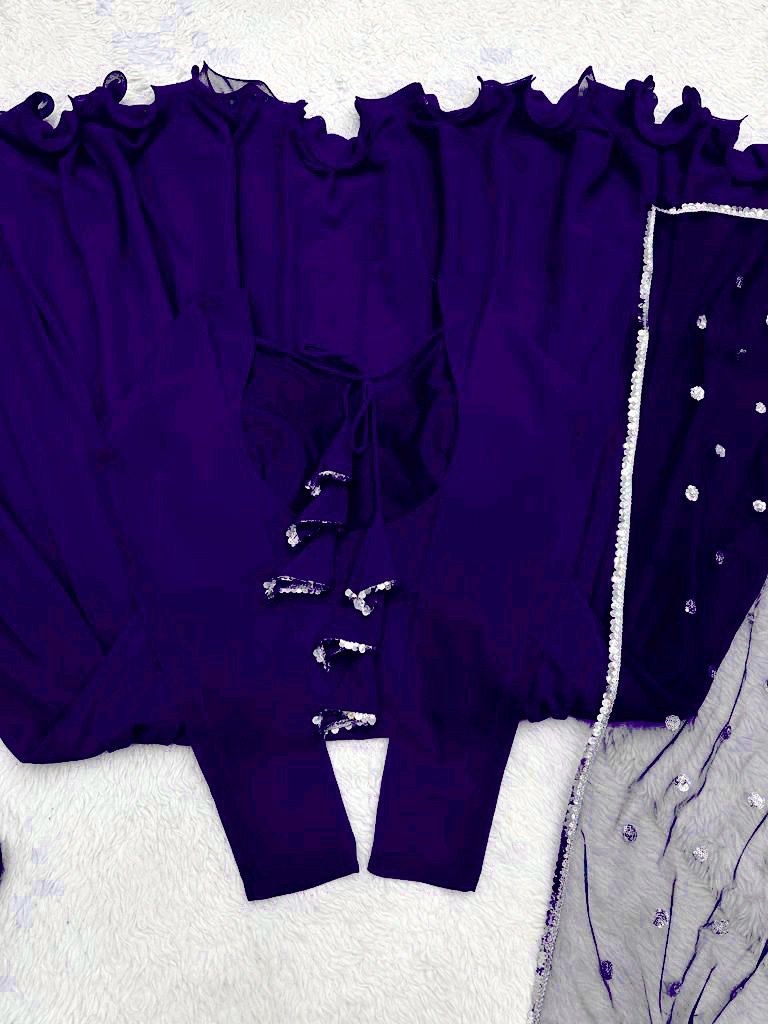 Blue georgette plain party wear anarkali suit