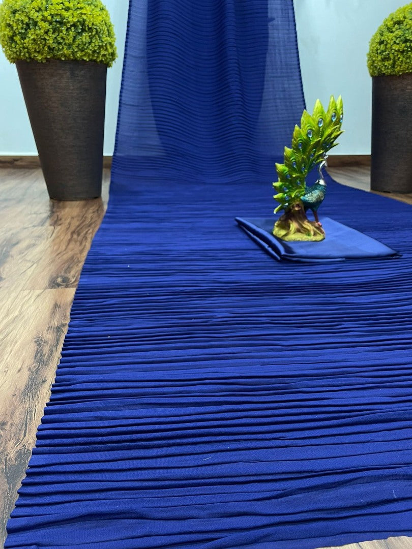 Blue georgette pleated partywear saree