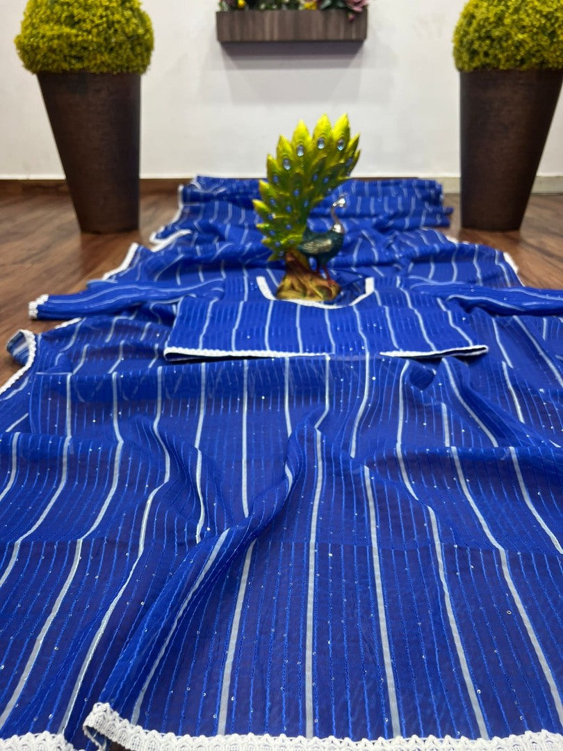 Blue georgette sequence work partywear saree