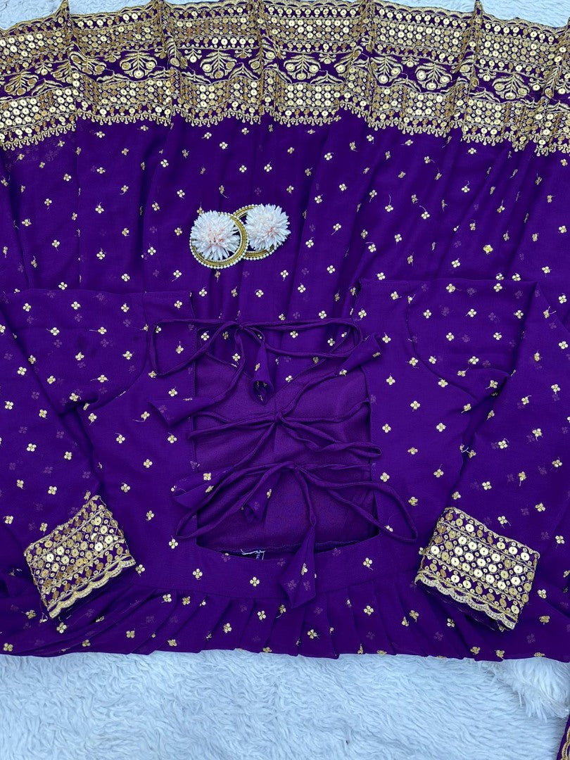 Blue georgette thread sequence work long anarkali gown