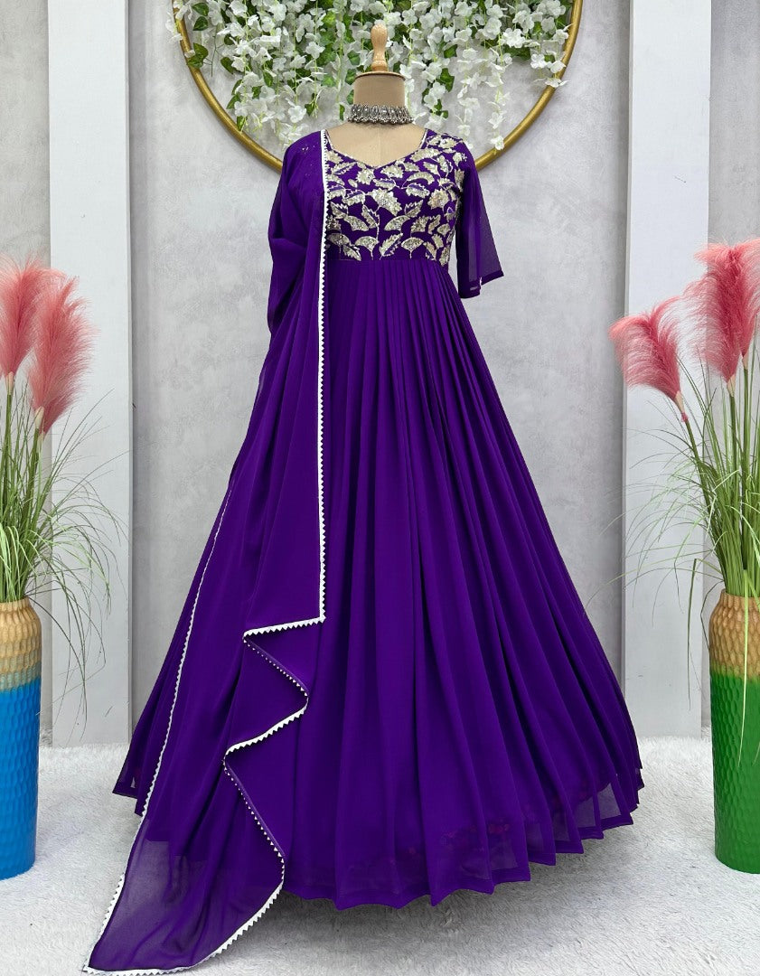 Blue georgette thread work anarkali suit