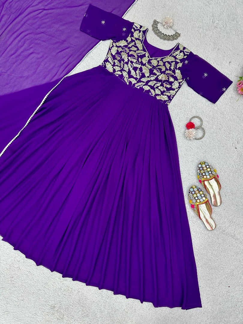 Blue georgette thread work anarkali suit