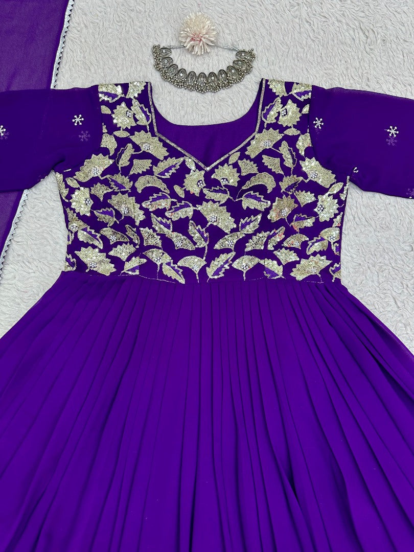 Blue georgette thread work anarkali suit