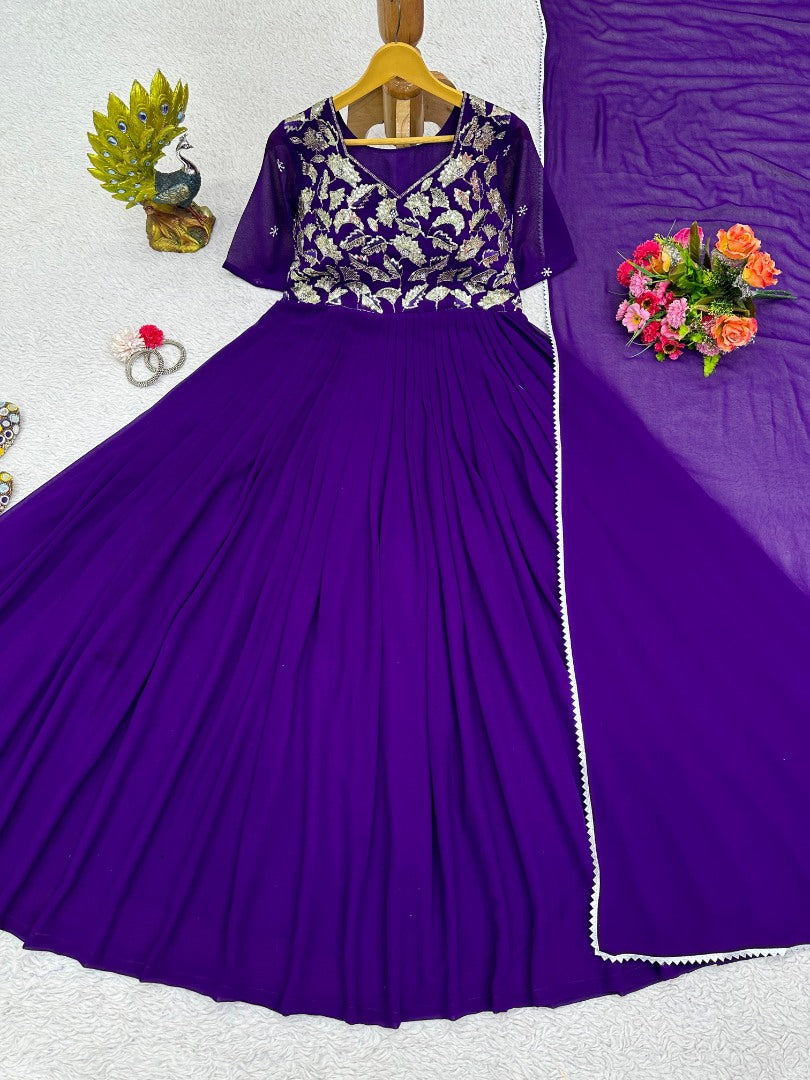 Blue georgette thread work anarkali suit