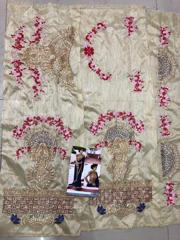 Blue georgette wedding saree with heavy embroidered blouse