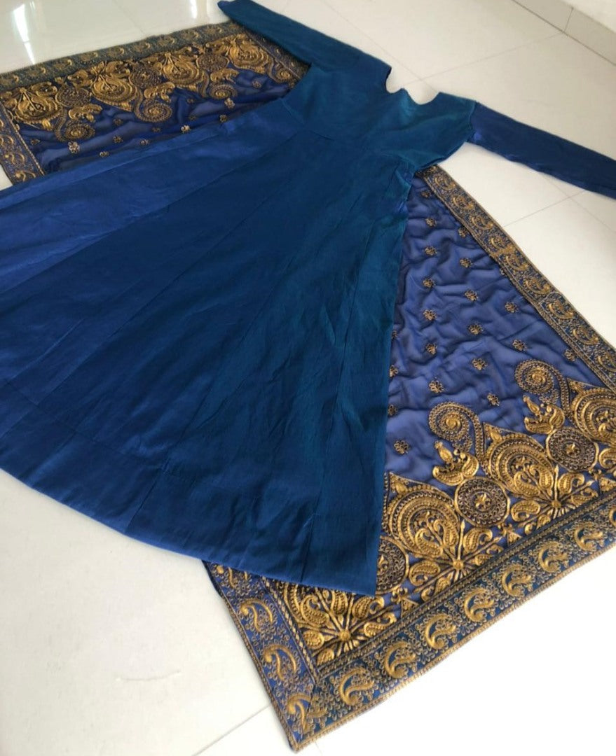 Blue phantom plain button work gown