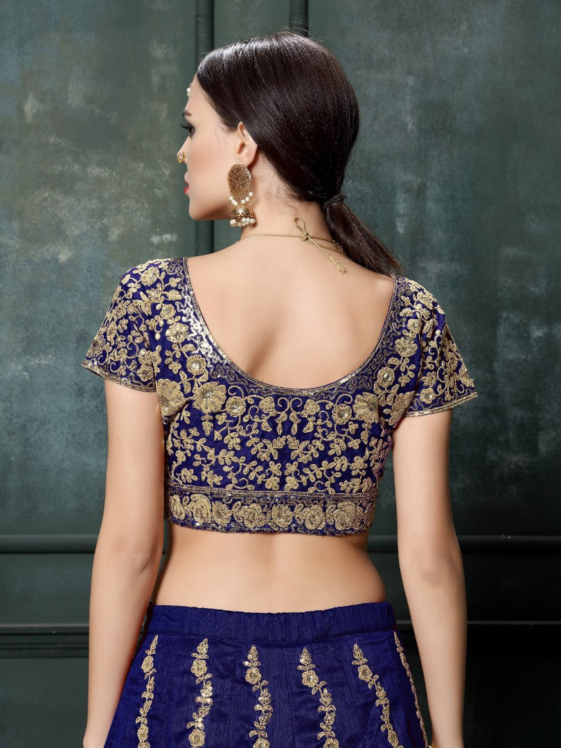 Blue raw silk heavy dori and sequence work wedding lehenga