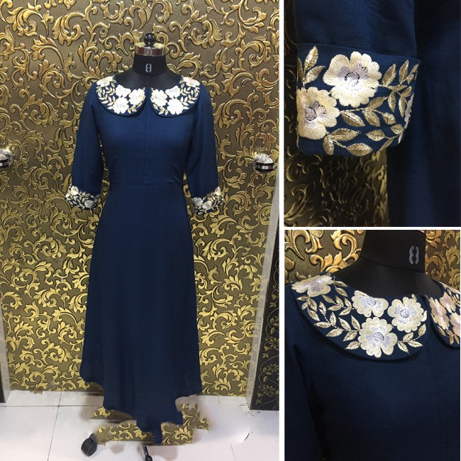 Blue reyon silk beautiful full summer kurti