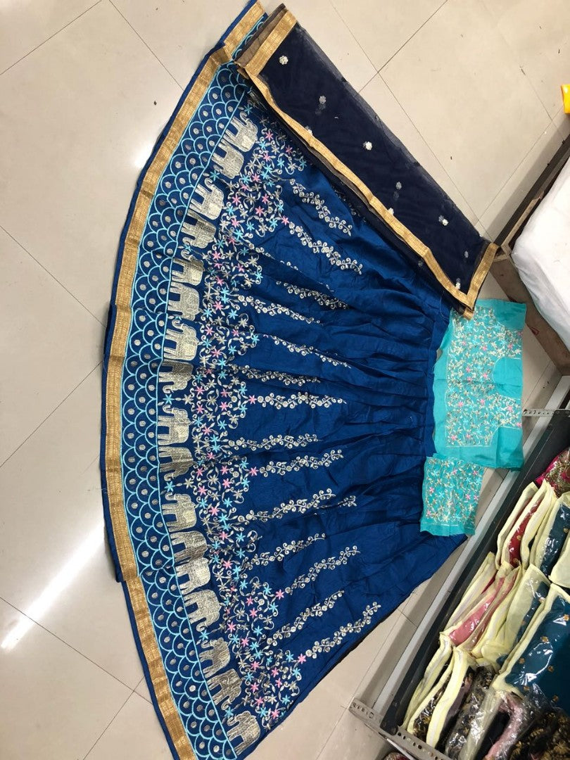 Blue tapeta silk embroidered wedding lehenga choli